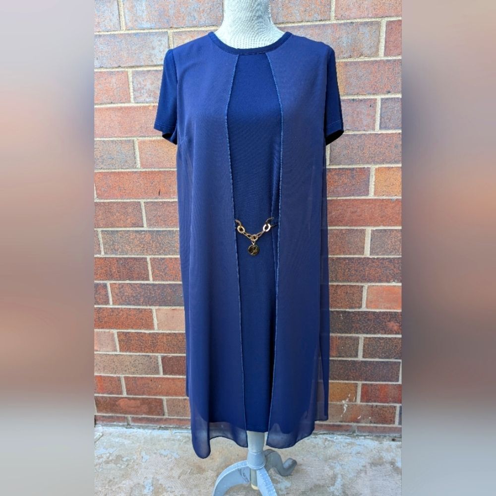 Joseph Ribkoff Navy chiffon panel midi dress. Worn once, great cond. Sz: 12